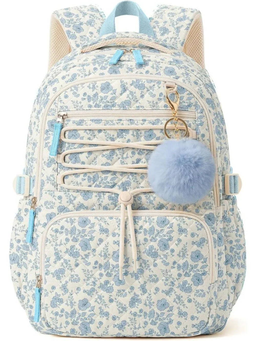 Cute Quilted Lightweight Backpack for Women, Multi-Pocket Anti-Theft Bookbag
